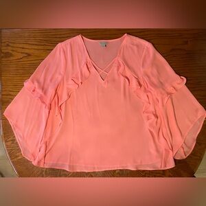 Belle + Sky Women’s  Coral Ruffle Sleeve Flounce Blouse Size XL